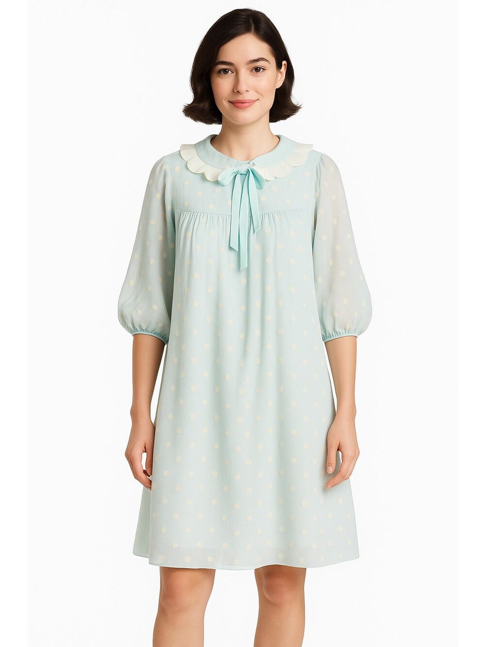 Vintage Odette Barsa for Lord & Taylor Blue Polka Dot Sheer Robe Peignoir medium